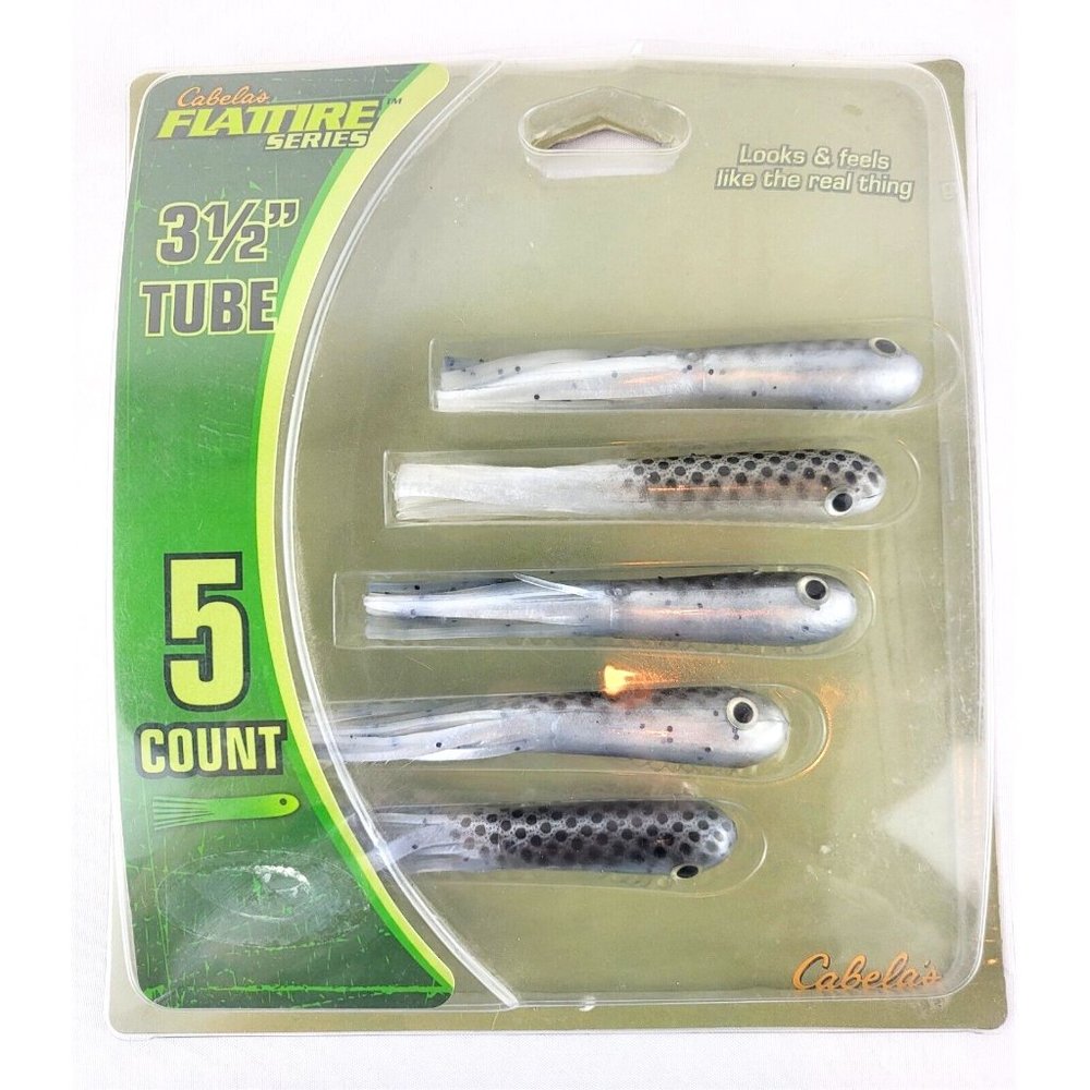 5 ct. Cabela's TUBES Silver w/ Eyes PIKE BASS lures Muskie baits Flattire series